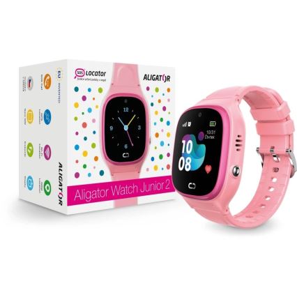 Aligator AW11PK - Išmanusis laikrodis Watch Junior 2 450 mAh IP67 Wi-Fi rožinis
