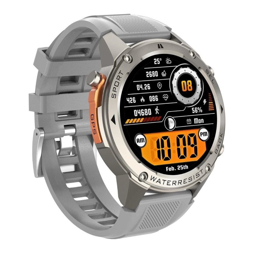 Aligator AW12SR - išmanusis laikrodis su GPS, galinga 500 mAh baterija, IP69K apsauga, sidabrinis