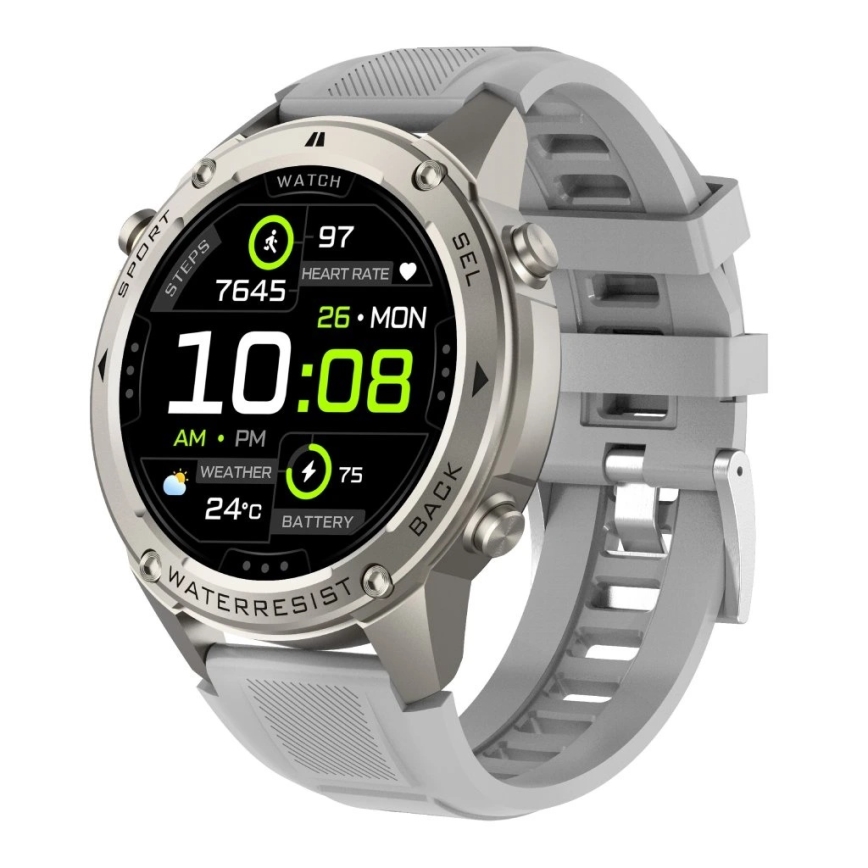 Aligator AW12SR - išmanusis laikrodis su GPS, galinga 500 mAh baterija, IP69K apsauga, sidabrinis