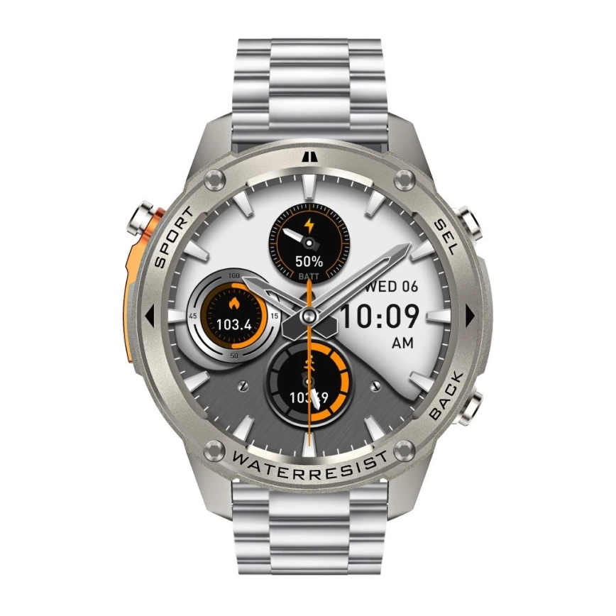 Aligator AW12SR - išmanusis laikrodis su GPS, galinga 500 mAh baterija, IP69K apsauga, sidabrinis