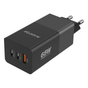Aligator CHPD0027 - Greito įkrovimo GaN Power Delivery adapteris 65 W, 2x USB-C + USB-A, juodas