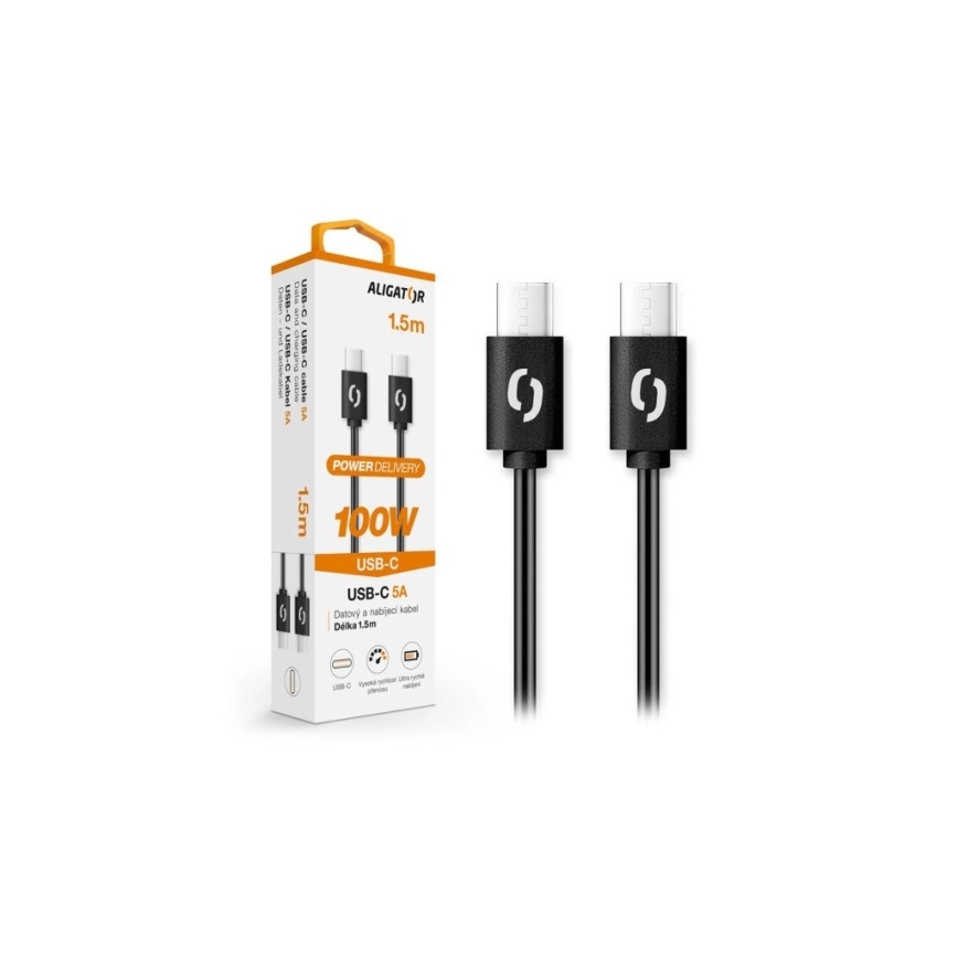 Aligator DATKP46 - USB-C į USB-C kabelis, 100 W Power Delivery, 1,5 m, juodas