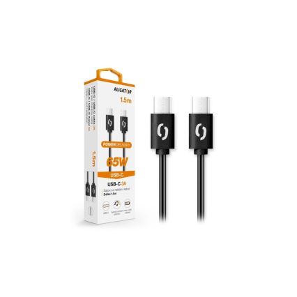 Aligator DATKP48 - USB-C į USB-C kabelis, 65 W Power Delivery, 1,5 m, juodas