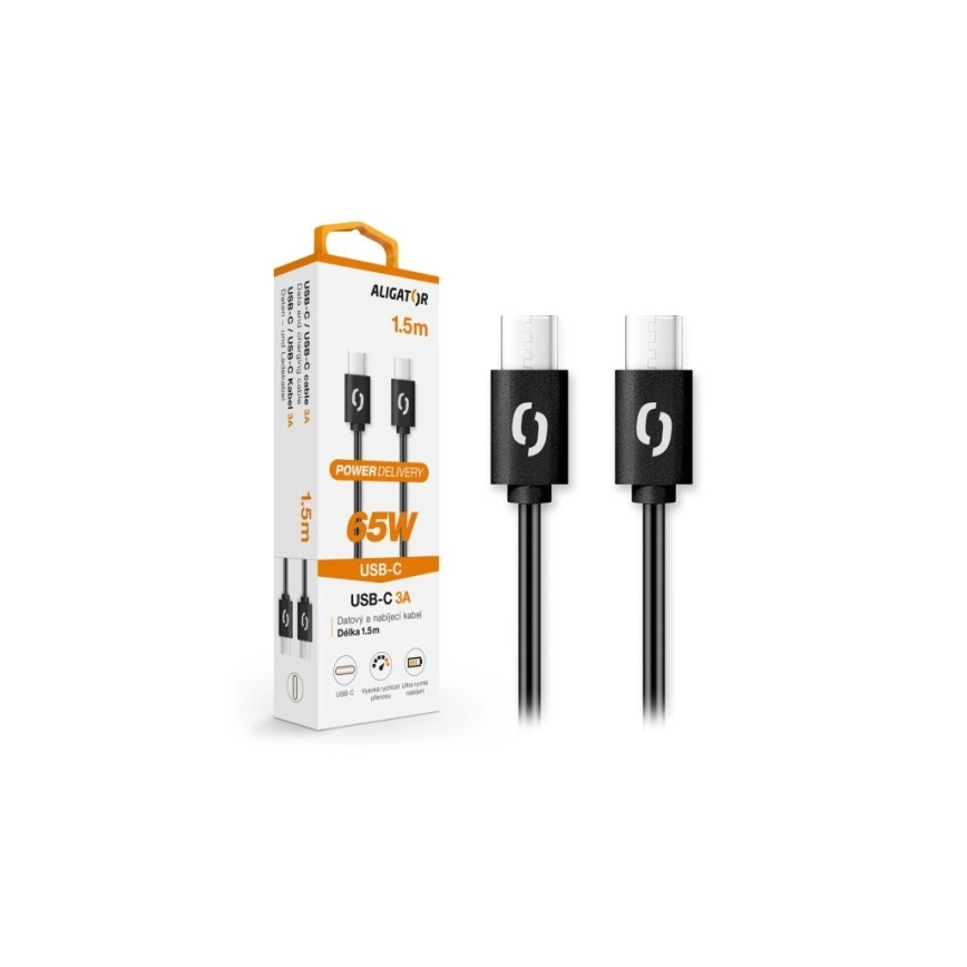 Aligator DATKP48 - USB-C į USB-C kabelis, 65 W Power Delivery, 1,5 m, juodas