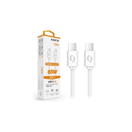 Aligator DATKP49 - USB kabelis USB-C / USB-C, 65 W Power Delivery (PD), 1,5 m, baltas