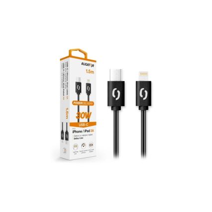 Aligator DATKP50 - USB laidas USB-C / Lightning 30W Power Delivery 1,5 m juodas