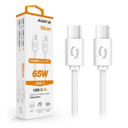 Aligator DATKP55 - USB laidas USB-C / USB-C 65 W Power Delivery 0,5 m balta