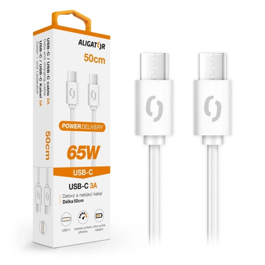 Aligator DATKP55 - USB laidas USB-C / USB-C 65 W Power Delivery 0,5 m balta