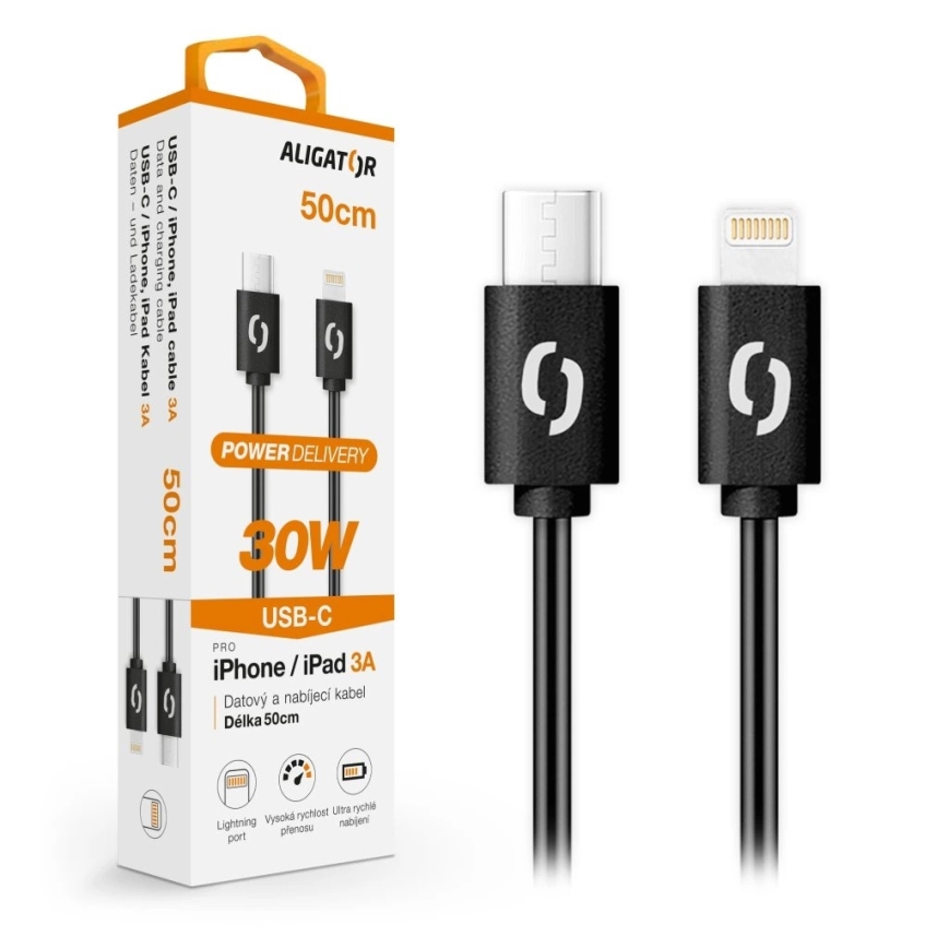 Aligator DATKP56 - USB laidas USB-C / Lightning 30 W Power Delivery (PD) 0,5 m juodas