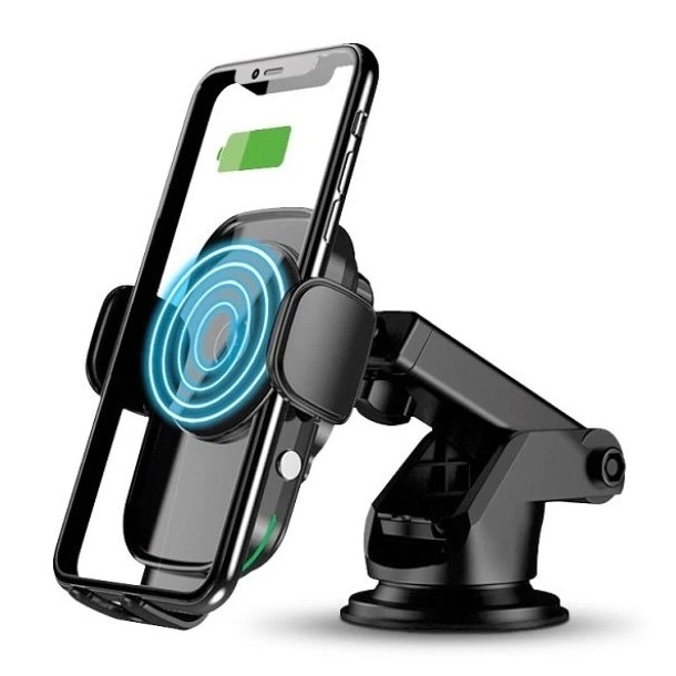Aligator HAK2 - automatiškai užsidarantis automobilinis telefono laikiklis su 15 W Qi belaidžiu įkrovimu, juodas
