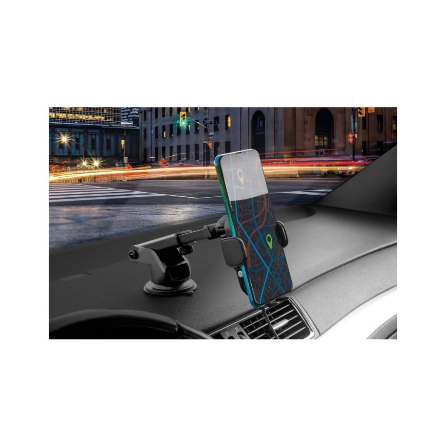 Aligator HAK2 - automatiškai užsidarantis automobilinis telefono laikiklis su 15 W Qi belaidžiu įkrovimu, juodas