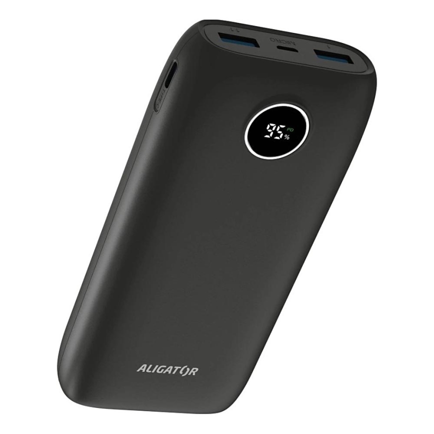 Aligator PBPD20BK - išorinė baterija su LCD ekranu Power Delivery 20000 mAh/20W/3,7V juoda