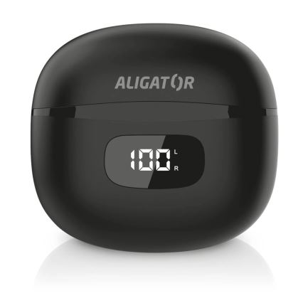 Aligator TWS08BK - belaidės ausinės su aktyviu triukšmo slopinimu (ANC), 200 mAh + 2x 30 mAh, IP40, juodos