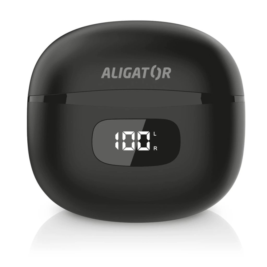 Aligator TWS08BK - belaidės ausinės su aktyviu triukšmo slopinimu (ANC), 200 mAh + 2x 30 mAh, IP40, juodos