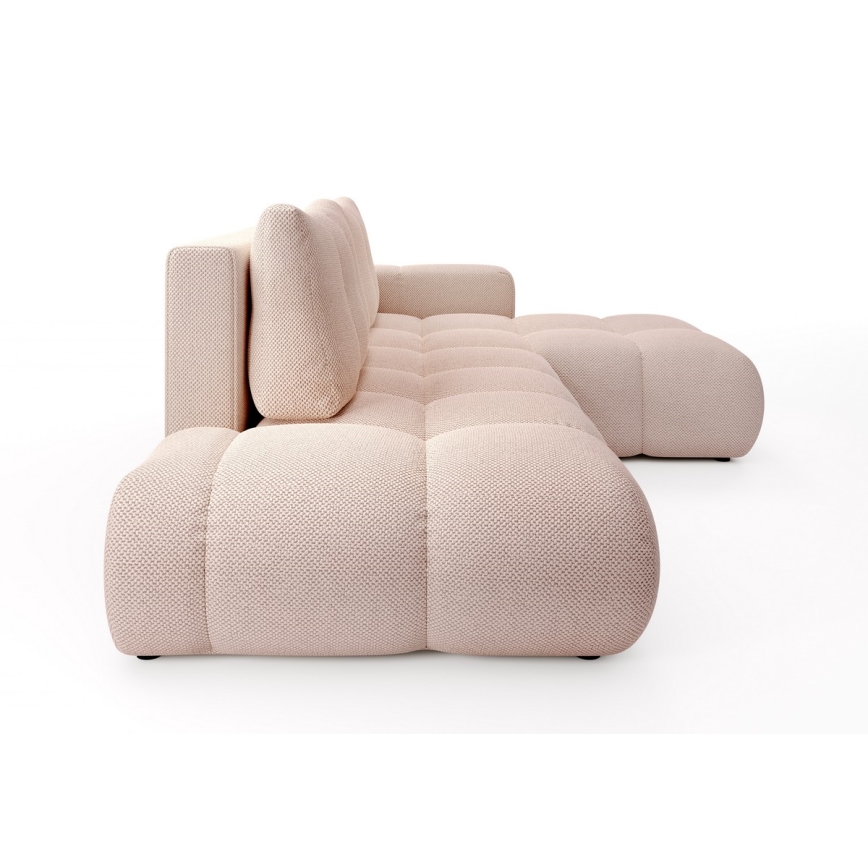 Išskleidžiama L formos kampinė sofa-lova ALMADA, dešinė, rožinė, su patalynės dėže