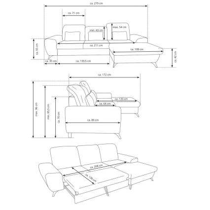 Išskleidžiama kairinė L formos apmušta kampinė sofa ALTA, geltona, su talpia daiktadėže