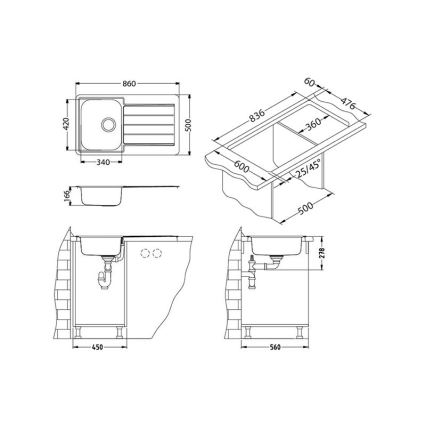 ALVEUS 1065560 - Virtuvės kriauklė LINE 86x50 cm matinė plienas/satinas