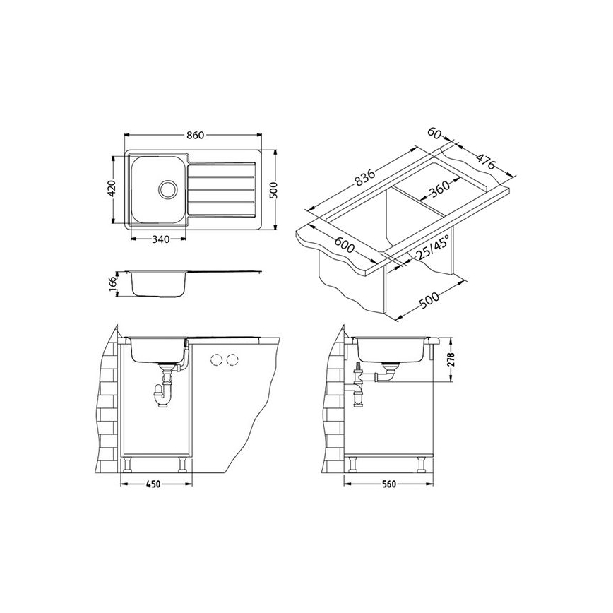 ALVEUS 1065560 - Virtuvės kriauklė LINE 86x50 cm matinė plienas/satinas
