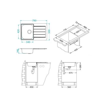 ALVEUS 1069147 - Virtuvinė kriauklė LINE 79x50 cm, nerūdijančio plieno (satinas)