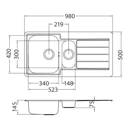 ALVEUS 1082440 - Virtuvės kriauklė LINE 98x50 cm matinio plieno/satinas