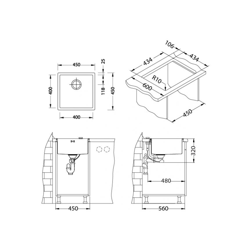ALVEUS 1103319 - Virtuvės kriauklė QUADRIX 45x45 cm monarch auksas