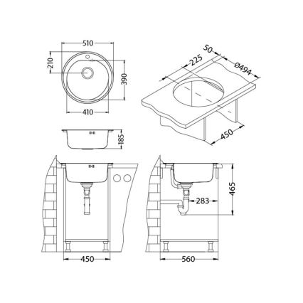ALVEUS 1116756 - Virtuvės kriauklė FORM skersmuo 51 cm matinė plienas/satinas, gylis 18,5 cm