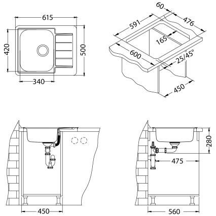 ALVEUS 1125356 - Virtuvės kriauklė LINE 61,5x50 cm matinė plienas/satinas
