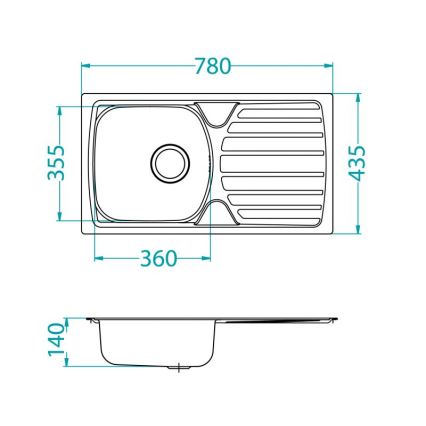 ALVEUS 1136539 - Virtuvės plautuvė BASIC 78x43,5 cm iš nerūdijančio plieno, satininė apdaila, didelė išleidimo anga