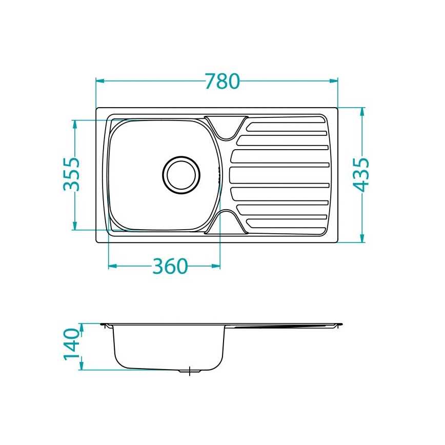 ALVEUS 1136539 - Virtuvės plautuvė BASIC 78x43,5 cm iš nerūdijančio plieno, satininė apdaila, didelė išleidimo anga