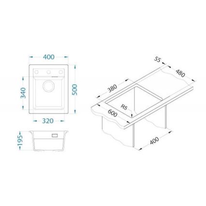 ALVEUS 1139079 - Virtuvės kriauklė ATROX 50x40 cm granito/balta