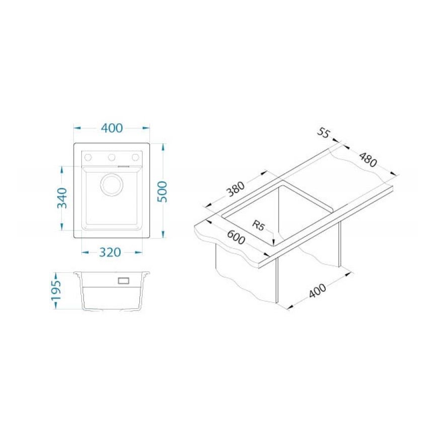ALVEUS 1139079 - Virtuvės kriauklė ATROX 50x40 cm granito/balta