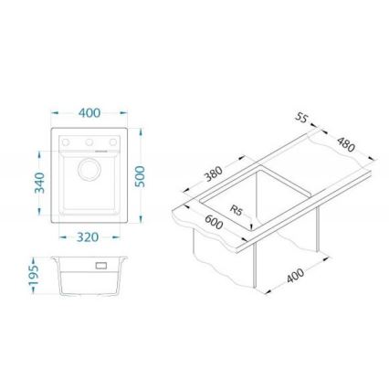 ALVEUS 1139771 - Virtuvės kriauklė ATROX 50x40 cm granito/juoda
