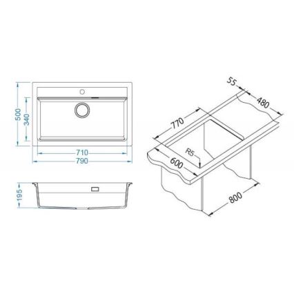 ALVEUS 1140443 - Virtuvės kriauklė ATROX 79x50 cm granito/balta