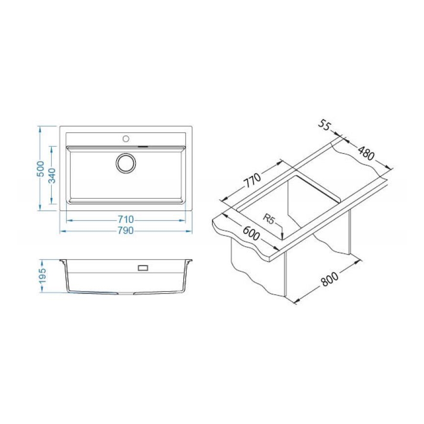 ALVEUS 1140443 - Virtuvės kriauklė ATROX 79x50 cm granito/balta