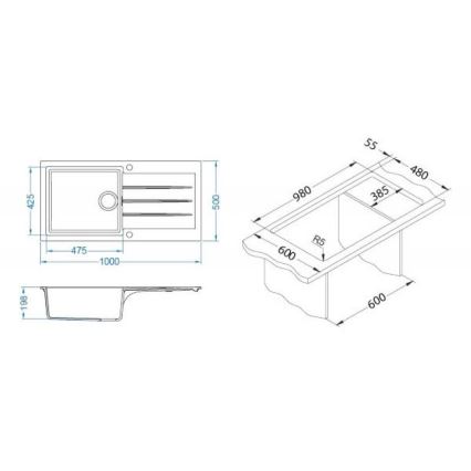 ALVEUS 1140598 - Virtuvės kriauklė CADIT 100x50 cm granito/juoda