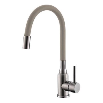 ALVEUS 1144429 - Kriauklės čiaupas su lanksčia rankena MINTAS 34 cm žalvaris/šukuotas plienas/smėlio spalva