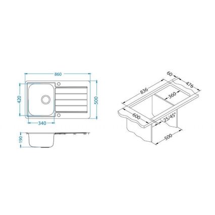 ALVEUS 1144640 - Virtuvės kriauklė LINE 86x50 cm matinė plienas/satin, be ekscentriko