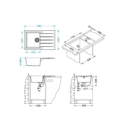 ALVEUS 1148159 - Virtuvės kriauklė CADIT 79x50 cm granito/juoda