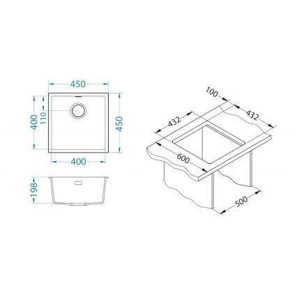 ALVEUS 1150047 - Virtuvės kriauklė OMNI 45x45 cm granito/smėlio spalva