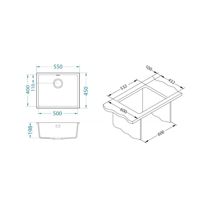 ALVEUS 1150057 - Virtuvinė kriauklė OMNI 55x45 cm granitinė/juoda