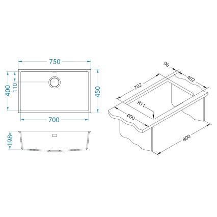 ALVEUS 1150058 - OMNI virtuvinė kriauklė 75x45 cm granitas/balta