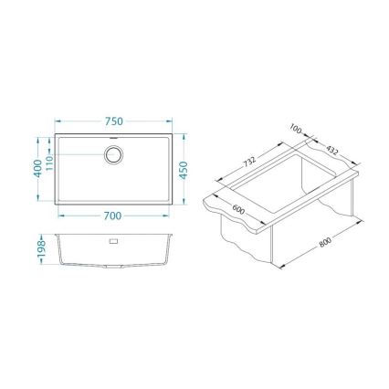 ALVEUS 1150064 - Virtuvės kriauklė OMNI 75x45 cm granito/juoda
