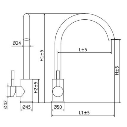 ALVEUS ES3508A - Plautuvės maišytuvas VIOLA 36,7 cm, nerūdijančio plieno