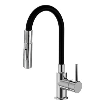 ALVEUS KI112111 - Kriauklės čiaupas su lanksčia rankena ir purkštuvu BEA 47 cm žalvaris/blizgus chromas/juoda