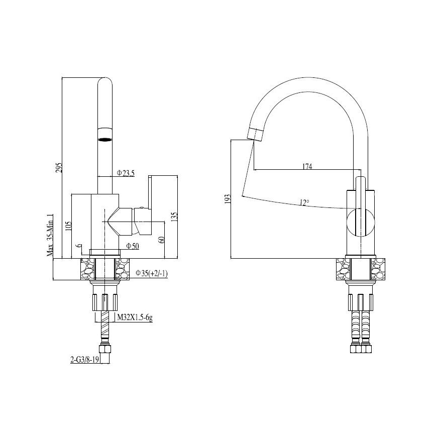 ALVEUS SET0026 - Virtuvinė plautuvė LINE 79x50 cm + maišytuvas TONIA 29,5 cm satinas/blizgus chromas
