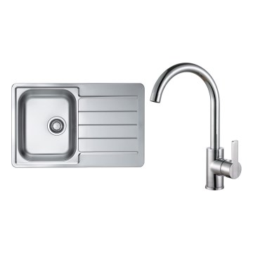 ALVEUS SET0026 - virtuvinis kriauklė LINE 79x50 cm + TONIA 29,5 cm satino/laisvumas chromo maišytuvas