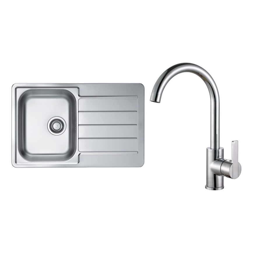 ALVEUS SET0026 - virtuvinis kriauklė LINE 79x50 cm + TONIA 29,5 cm satino/laisvumas chromo maišytuvas