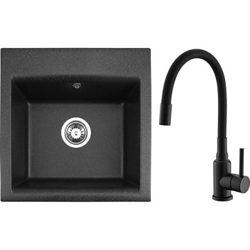 ALVEUS SETA23193 - Virtuvės kriauklė ATROX 50x50 cm + maišytuvas su lanksčiu išleidimu MINTAS 34 cm granitas/juodas