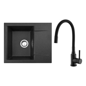 ALVEUS SETA23197 - CADIT 59x50 cm virtuvinis kriauklė su MINTAS 34 cm lankstoma čiaupo žarna / matinė juoda