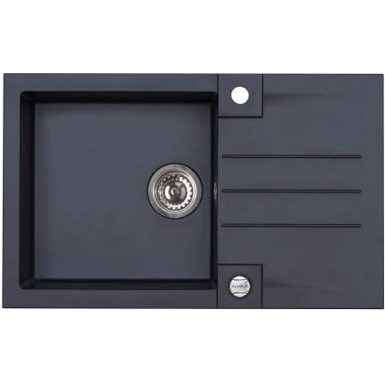 ALVEUS SETA23201 - Virtuvės kriauklė ROCK 78x48 cm + virtuvės maišytuvas MINTAS 34 cm su lanksčiu snapu, granitinis / matinė juoda